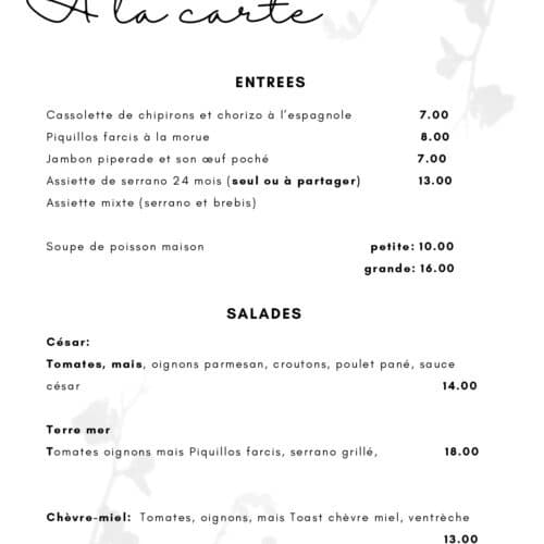 Plats à la carte