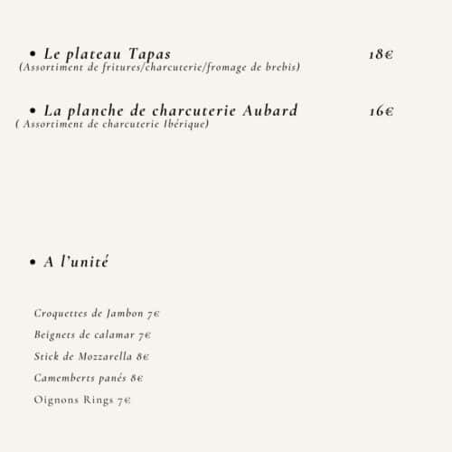 Carte des tapas du restaurant La Villa Bleue à Cambo-les-Bains